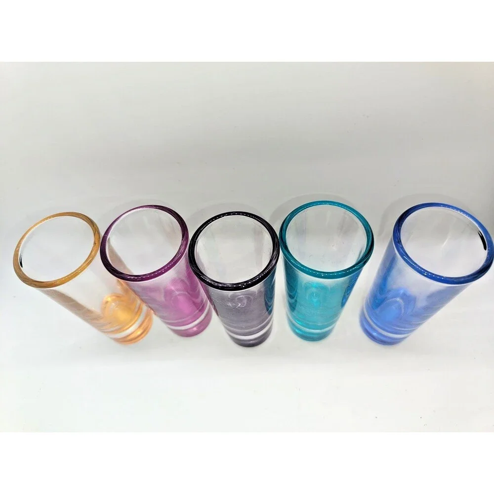 Set of 5 Libbey Colors Crisa Shot Glasses Multi Color Bases 2 Oz